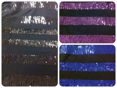£9.67 • Buy 3mm Mini Sequins Thick Stripes Pattern On Black Stretch Rayon Spandex Fabric