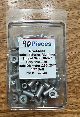 MARSON 10-32 Aluminum KLIK Rivet Nuts Flathead MRN Series PN 47240   QTY 90 • $21.95