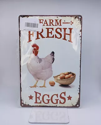 Chicken Farm Fresh Eggs 8 X 12 Metal Tin Sign Wall Art Decor - New Open Box • $18.97