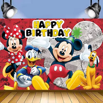 Mickey Mouse Happy Birthday Backdrop Photograph Background Party Banner Decor • $13.59