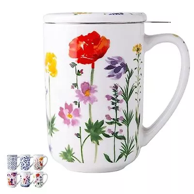 Porcelain Tea Mug With Infuser And Lids 18 Oz Tea Cup Strainer With Tea Bag H... • $28.79
