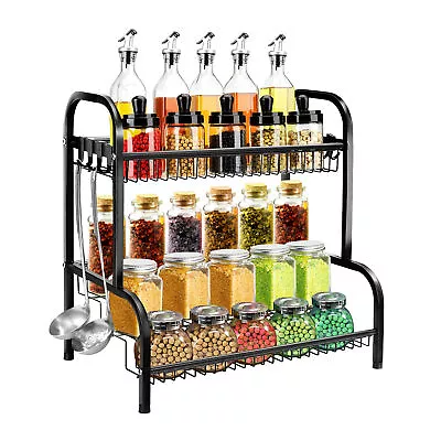 Spice Rack 2 Tier Herb Jar Free Standing Kitchen Storage Organiser Shelf Holder • £13.09