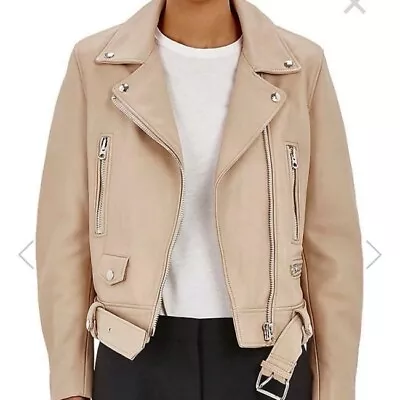 Acne Studios Nude/Beige Leather Jacket With Silver Hardware Sz FR32 RRP £1350 • £350