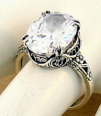 Nouveau Antique Style Cubic Zirconia 925 Sterling Silver Filigree Ring      #946 • $22