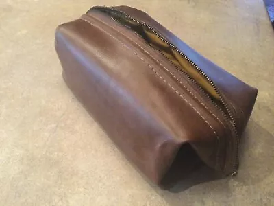 DOPP Toiletry Bag For Men Leather Travel Bag Shaving Kit Brown Zippered • $18