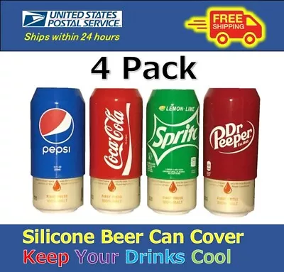 4 Pack Beer Can CoversSilicone Sleeve Hide A Beer Coca-ColaPepsiSprite 12oz • $14.50