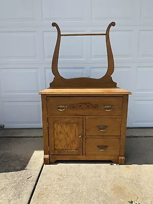 Antique Vintage Oak Wash Dresser / Stand With Towel Rack • $200