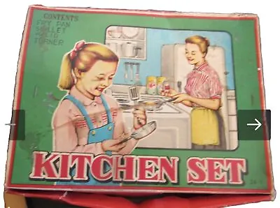 Vintage 1950s 1960s Childs Cooking Stove Toy Utensils Kitchen Play Set (R9) • $35