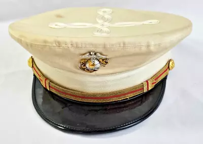 Vietnam War USMC Marine Corps Officers Dress White Visor Hat Cap Gold/Silver Pin • $154