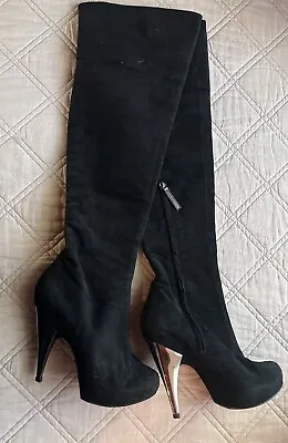 Giuseppe Zanotti Over The Knee Black Leather Hidden Platform Boots Sz EUR 37 • $99