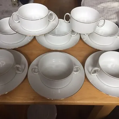 £47.99 • Buy Thomas ( Rosenthal ) Thin Gold Trim Medallion 8 Soup Coupes & 7 Saucers