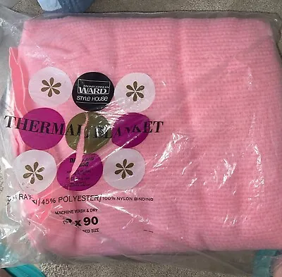 Vintage Montgomery Wards Twin/full Thermal Blanket Pink 72x90 • $79.99