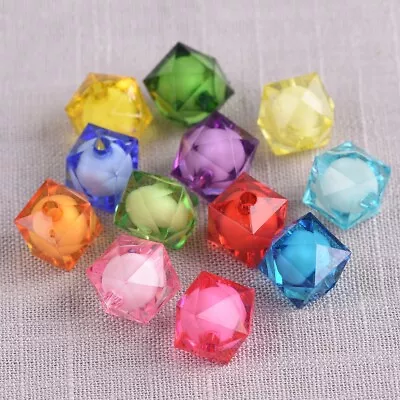 50pcs Cube Colorful Octagon Acrylic Plastic Loose Beads For DIY Jewelry Making • £2.22