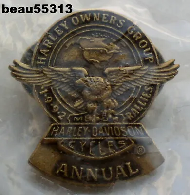 ⭐ Vintage  Harley Davidson Owners Group Hog 1992  Annual  Rally Vest Jacket Pin • $9.99