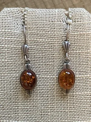 Vintage Baltic Amber Dangle Earrings 925 Sterling Silver Simple Classic Design • $19.99