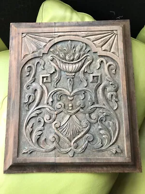 £77 • Buy Antique Carved Panel, Mythical Beast Gargoyle, Mahogany