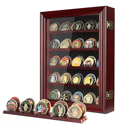 Military Challenge Coin Display Case Holder With HD Toughened 5 Tier - Mahogany • $59.24