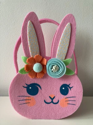 £0.99 • Buy Pretty Easter Egg Hunt Felt Basket Pink Bunny With Detailed 3D Felt Flowers VGC
