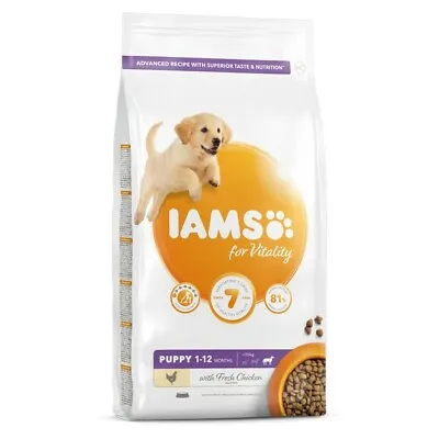 Dry Dog Food IAMS Vitality Puppy Large Breeds Fresh Chicken Complete 2kg Or 12kg • £42.99