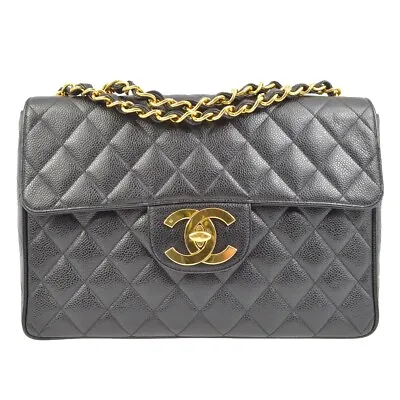 Chanel Black Caviar Jumbo Classic Flap Shoulder Bag 140863 • £6649.51