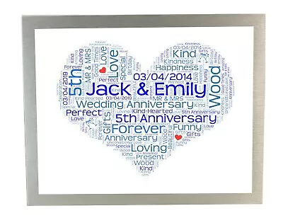 £7.99 • Buy 1 25th 30th 40th 50th 60th Wedding Anniversary Personalised Gift Word Art Print