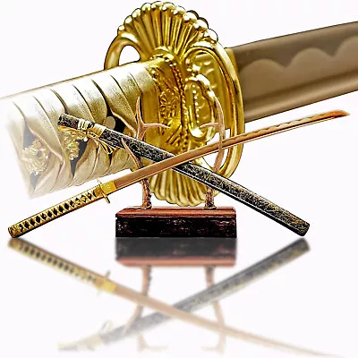 All Gold 1095 Steel Sharp Katana Functional Battle Ready Japanese Samurai Sword • $77