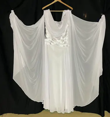 Lan Ting White Batwing Greek Goddess Medieval Roman Bridal Gown Wedding Dress L • $149.99