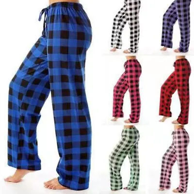 Womens Fleece Pyjama Bottoms Lounge Pants Grid Printed Cosy Love To Sleep • £9.59