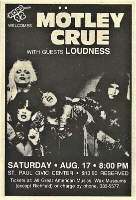 Motley Crue Concert Poster/print  Vintage  1985 Flier St Paul Civic Center Kqrs • $15