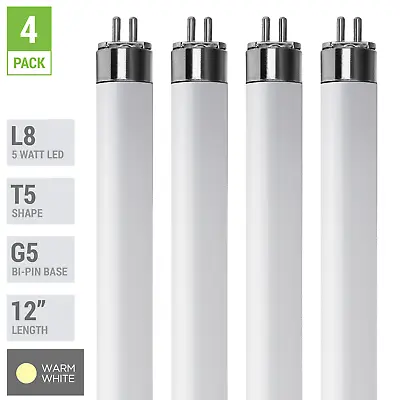 4 Pack LED Tube L8 F8T5/30K 12  INCH 5W =8W G5 Mini 2-Pin Base 3000K Warm White • $18.95