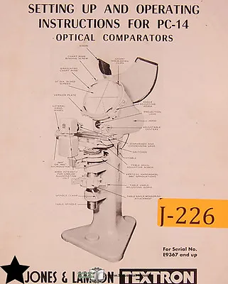 Jones & Lamson Textron PC-14 Optical Comparator Setup And Operations Manual • $36
