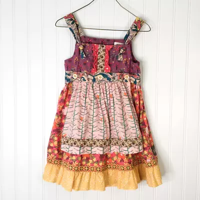 Matilda Jane Girls Kira Knot Apron Dress Yellow Floral Stretch Ruffle Belted 4 • $31.49