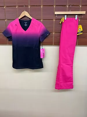 NEW Hot Pink Print Scrubs Set With Koi XS Top & Wink XS Petite Pants NWT • $0.99