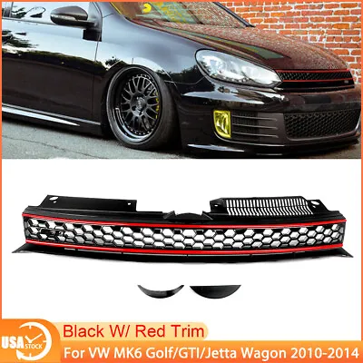 $40.84 • Buy Badgeless Hex Mesh Grille Black W/ Red Trim Fit VW MK6 Golf GTI Jetta Sportwagen