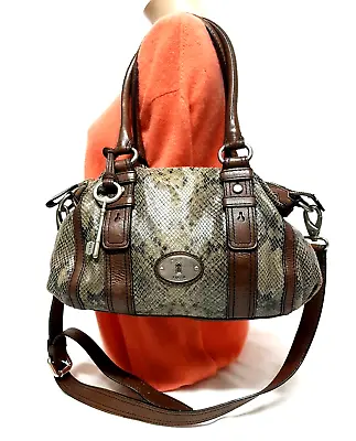 $75 • Buy Fossil Maddox Snakeskin Pattern Leather Satchel Shoulder Crossbody Handbag