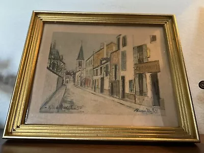 Vtg Nailed Maurice Utrillo Eglise De Strins (Seine) Lithograph Signed Gold Frame • $100