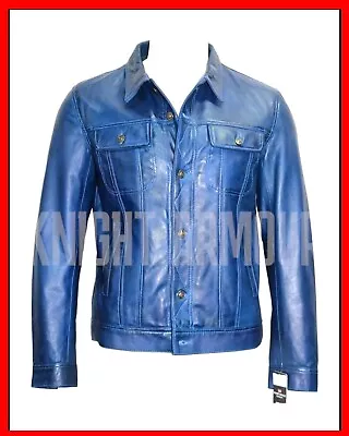 Genuine Lamb Leather Blue Rock Elvis Presley Style Jacket • $97.50