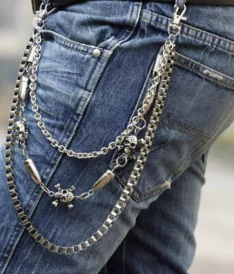 2 Style Mens Skull Strong Leash Heavy Wallet Chains Biker Trucker Jean Key Chain • £10.44