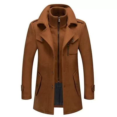 Mens Casual Trench Coat Wool Blends Coats Autumn Winter Cold Resistant Overcoat • $63.47