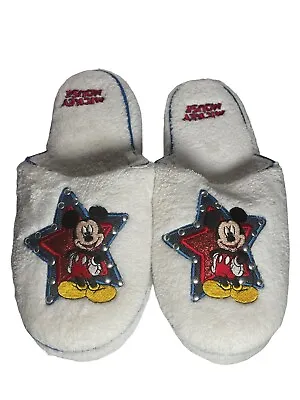 New Disney Mickey Mouse Terry Plush Slippers Embroidered Star Studded Size 5-6 • $26.99