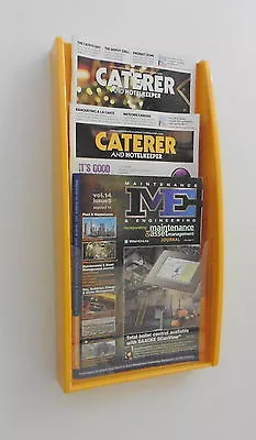 Yellow Wall Mounted Leaflet / Brochure Holder / Rack - 3 X A4 Portrait Pockets • £45