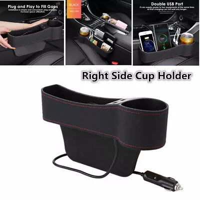 Car Right Side Seat Gap Storage Box Crevice Organizer Pocket Dual USB Cup Holder • $20.20