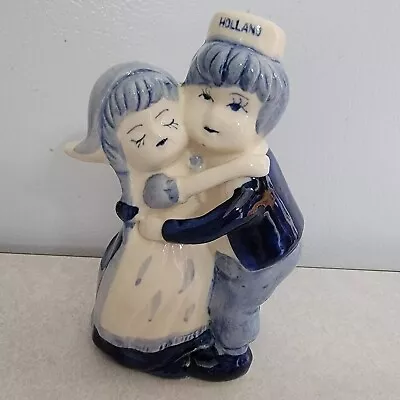 Vintage Handpainted Ceramic Delft Blue Dutch Boy And Girl Hugging Holland 5  • $9.99