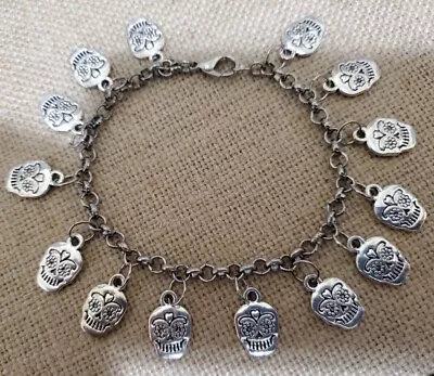 Mardi Gras Day Of The Dead Silvertone 8  Charm Bracelet • $15.95