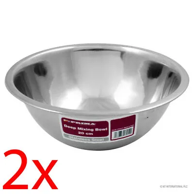 2 X 20cm Stainless Steel Bowl Deep Kitchen Cooking Mixing  Salad Fruit Serve New • £1.99