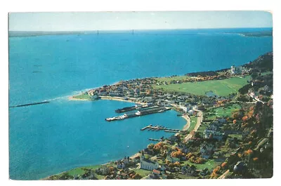 Mackinac Island Michigan MI Postcard Harbor Business Section Aerial View • $5.77