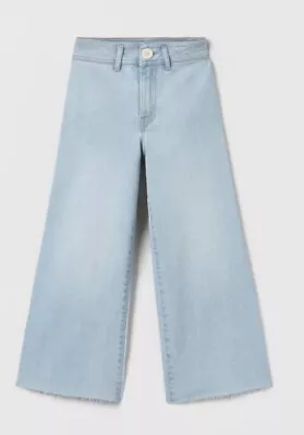Zara Kids GIRLS Marine Wide Leg Jeans High Waist Raw Hem Light Blue 11-12 • $12