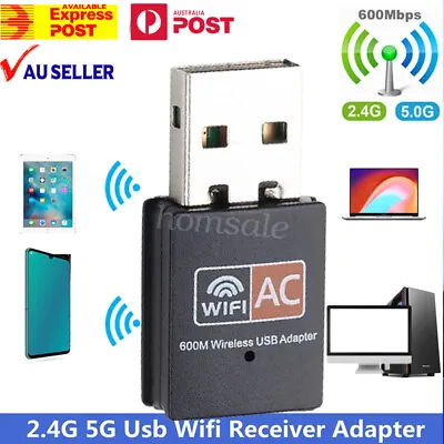 Mini Dual Band 600Mbps USB WiFi 2.4GHz 5GHz Wireless Dongle Lan Network Adapter • $9.98