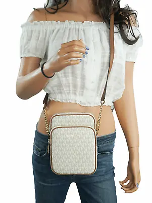 Michael Kors Jet Set Travel Md North South Flight Chain Crossbody Bag Mk Vanilla • $89.80