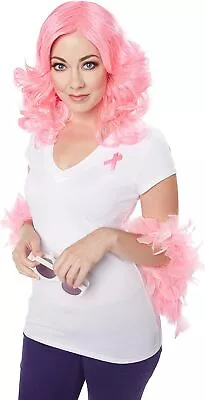 Pink & Feathered Wig Long Fancy Dress Up Halloween Adult Costume Accessory • $15.57